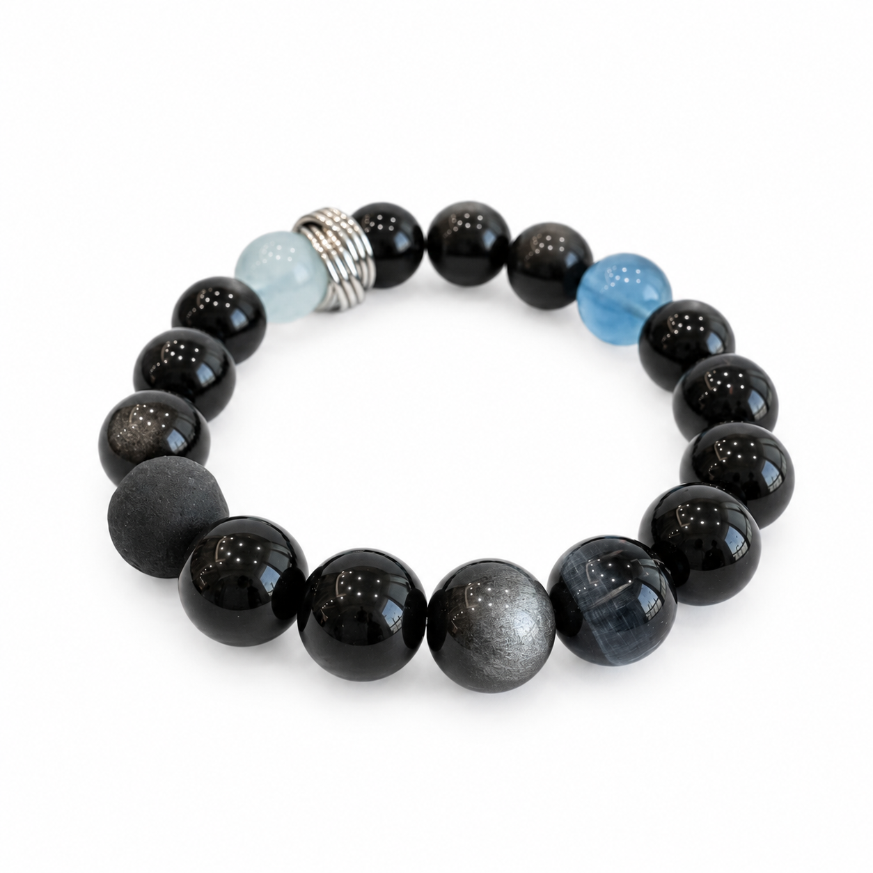 Water Element NFC Obsidian Bracelet for Men | Blue Tiger Eye - Image 3