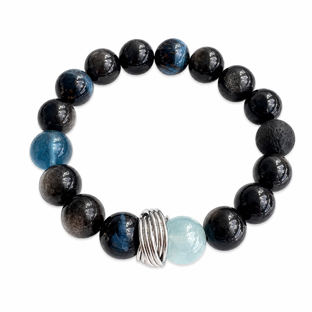 Water Element NFC Obsidian Bracelet for Men | Blue Tiger Eye - Image 2