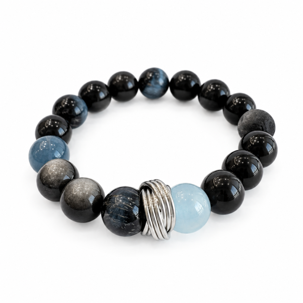 Water Element NFC Obsidian Bracelet for Men | Blue Tiger Eye