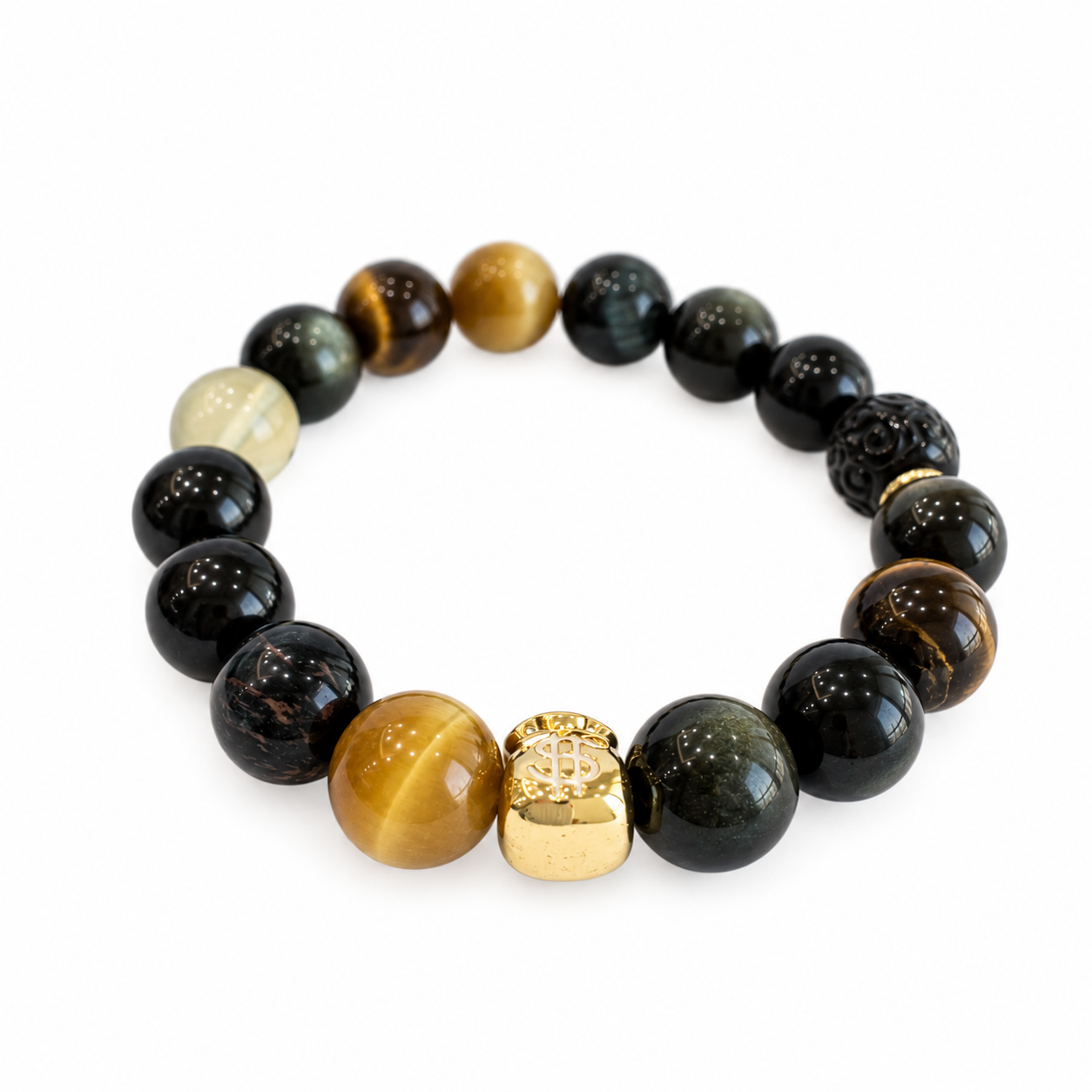 Earth & Metal NFC Obsidian Bracelet for Men | Gold Sheen Obsidian