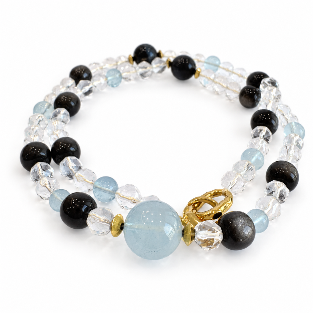 Gold & Water NFC Obsidian Bracelet for Men | Silver Sheen Obsidian