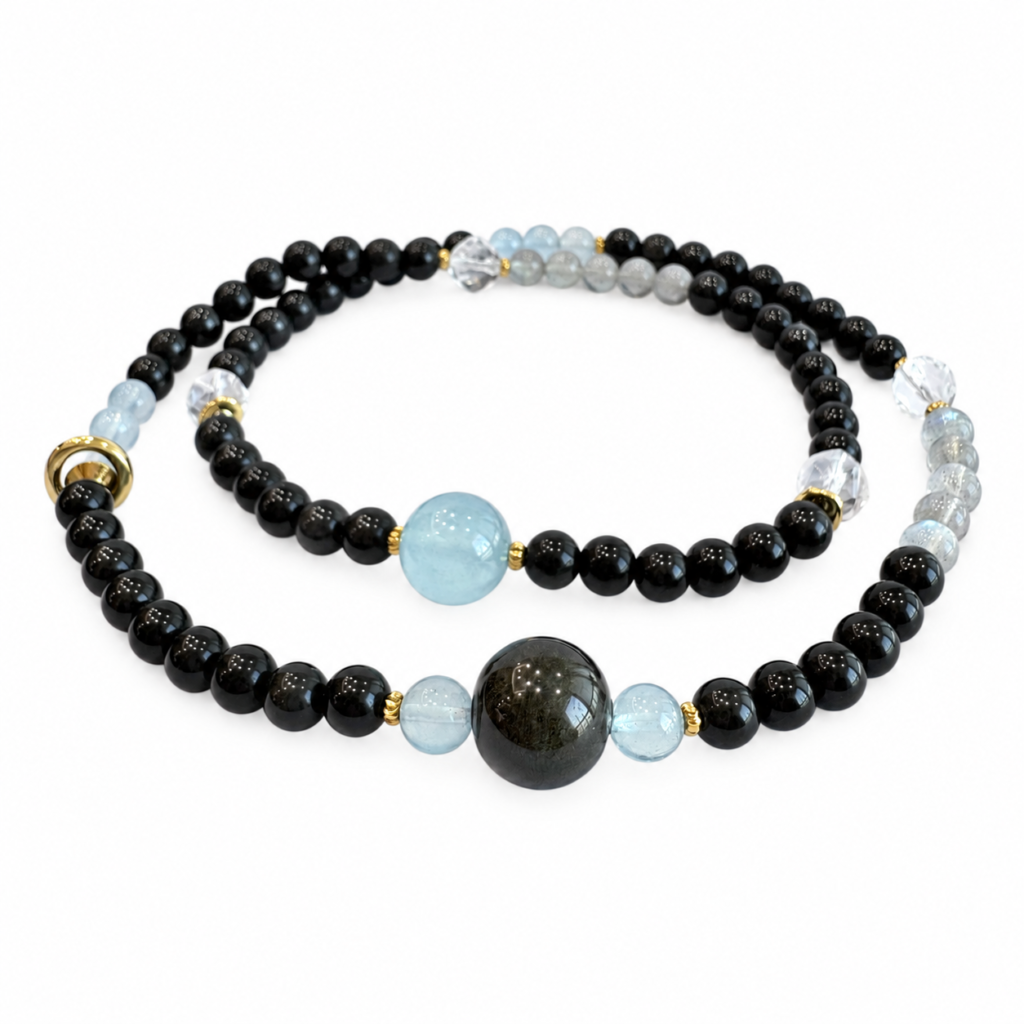 Water Element Multi-Wrap NFC Obsidian Bracelet for Men
