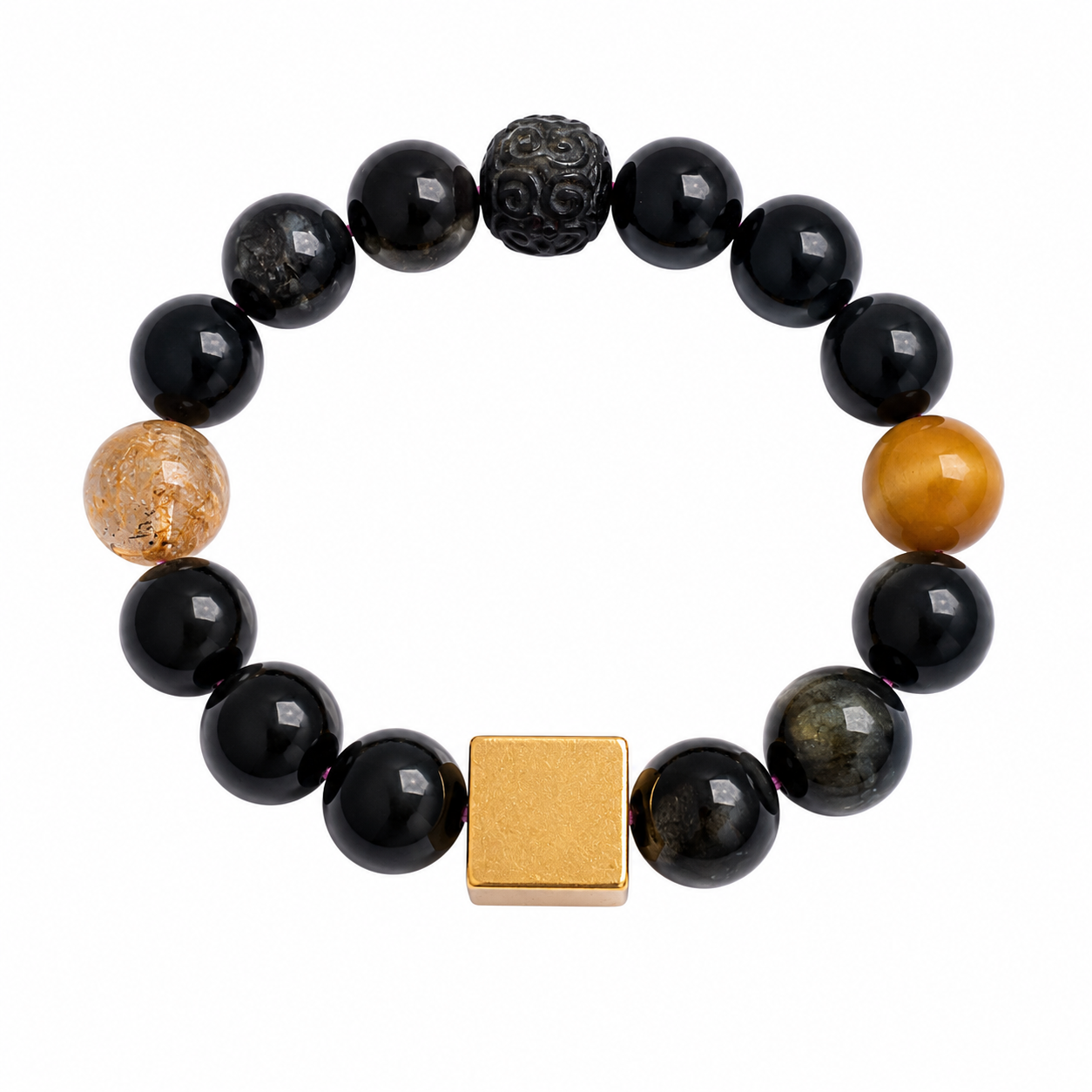 Black & Gold NFC Obsidian Bracelet for Men | Rainbow Obsidian - Image 5