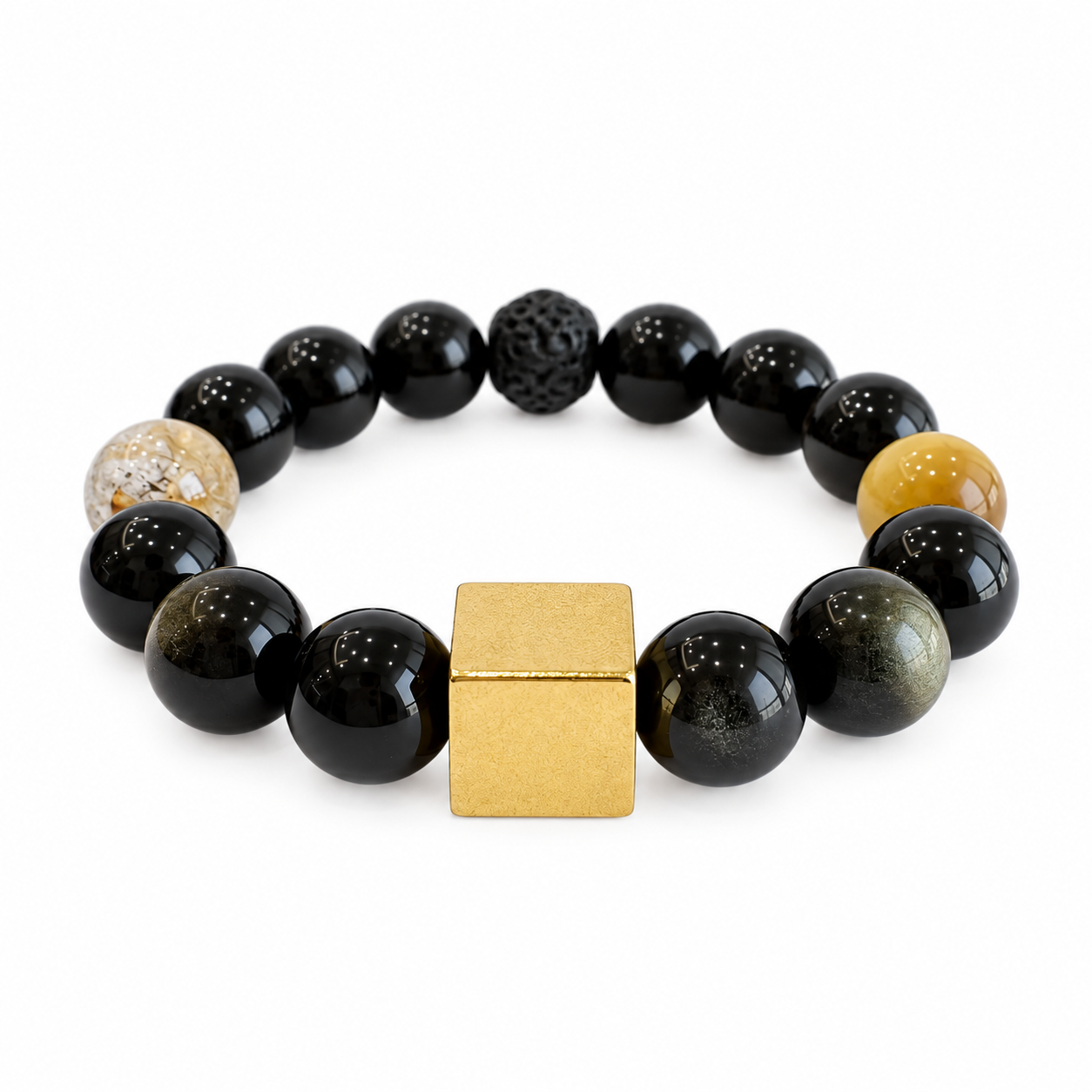 Black & Gold NFC Obsidian Bracelet for Men | Rainbow Obsidian - Image 3