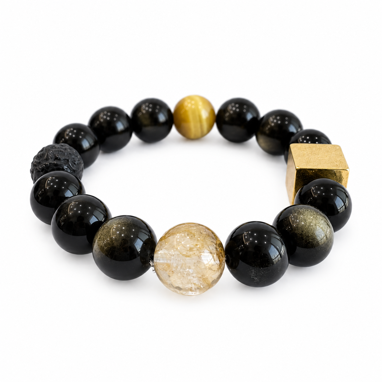 Black & Gold NFC Obsidian Bracelet for Men | Rainbow Obsidian - Image 2