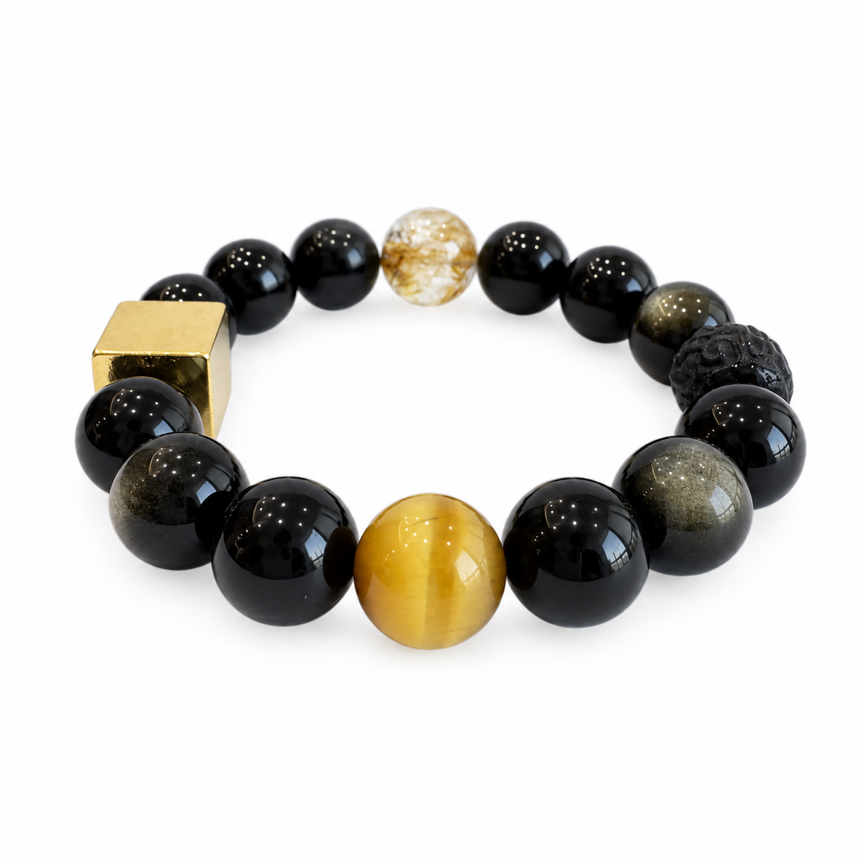 Black & Gold NFC Obsidian Bracelet for Men | Rainbow Obsidian