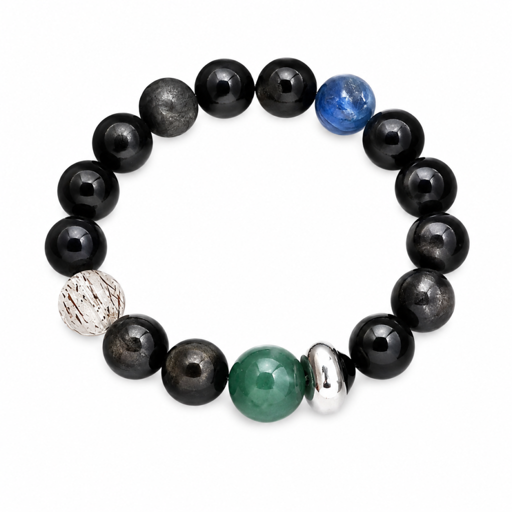 Silver Sheen Obsidian NFC Bracelet for Men | Kyanite & Jadeite