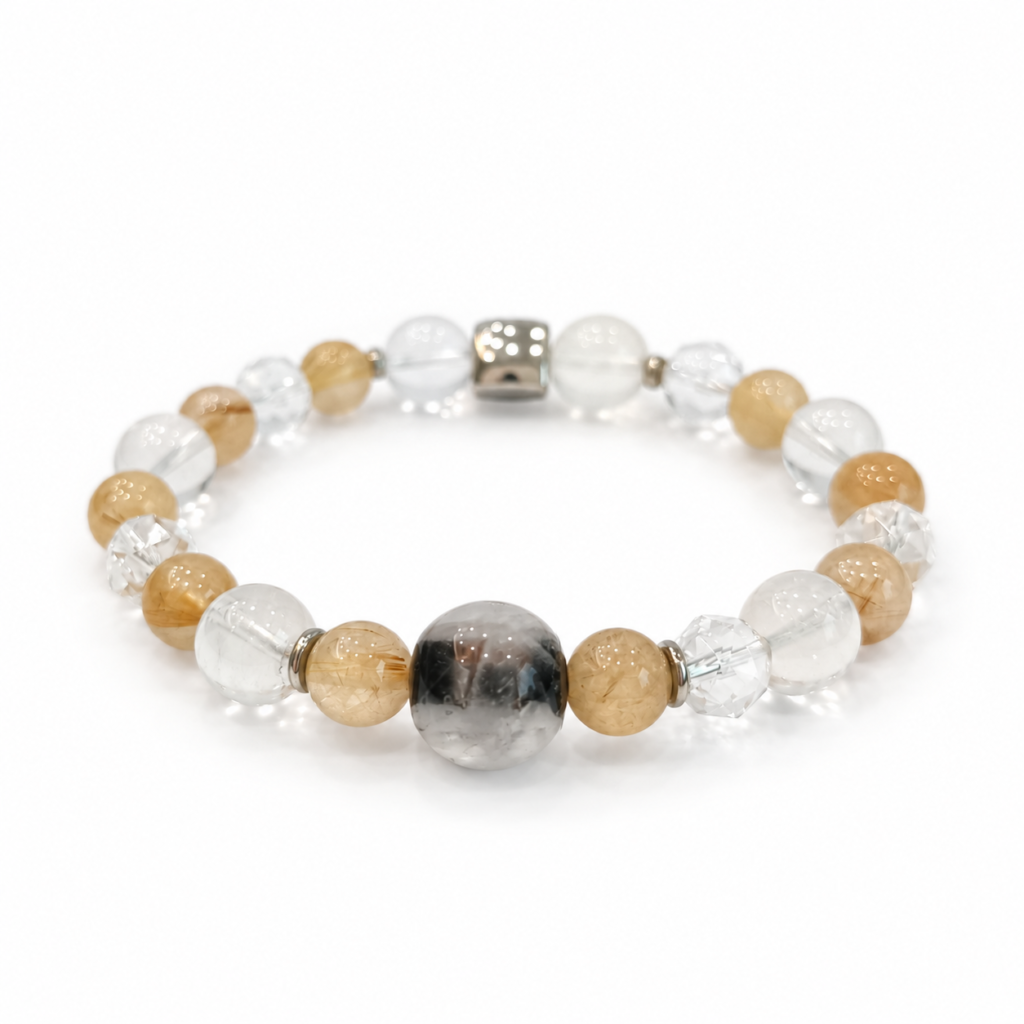 Metal Element NFC Crystal Bracelet | Clear Quartz & Rutilated Quartz