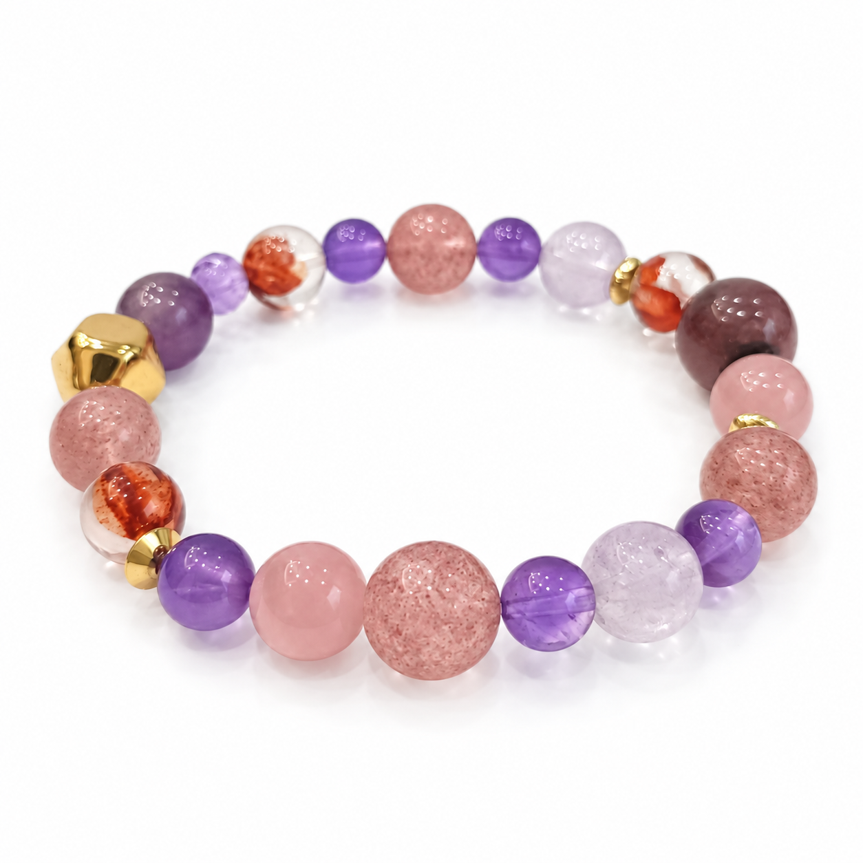 Fire Element NFC Crystal Bracelet | Strawberry Quartz & Rose Quartz - Image 4