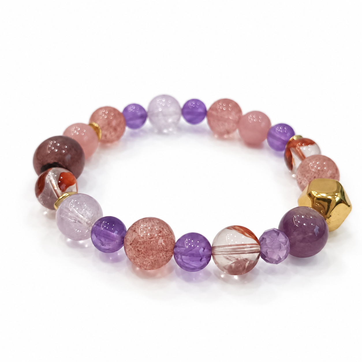 Fire Element NFC Crystal Bracelet | Strawberry Quartz & Rose Quartz - Image 3