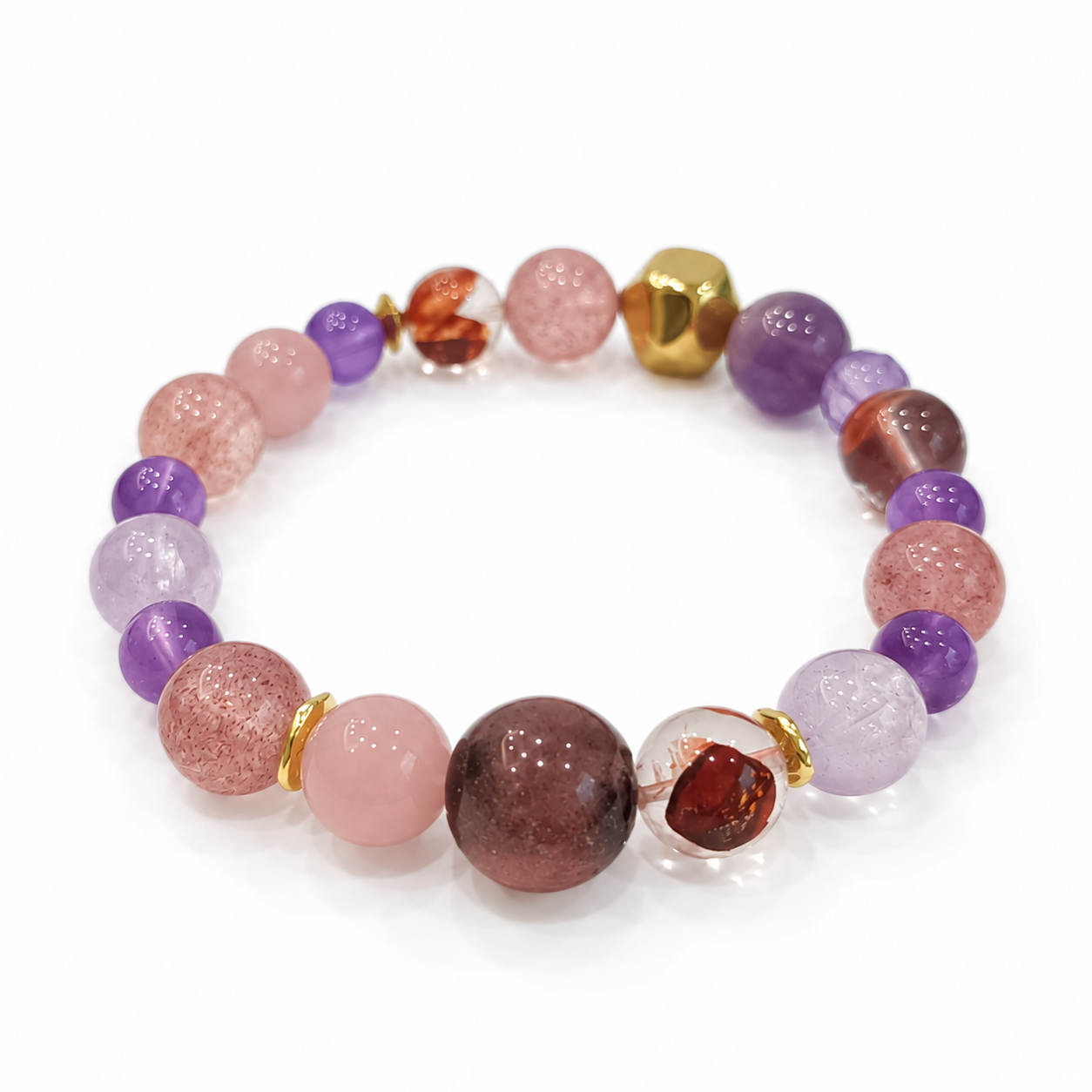Fire Element NFC Crystal Bracelet | Strawberry Quartz & Rose Quartz - Image 2