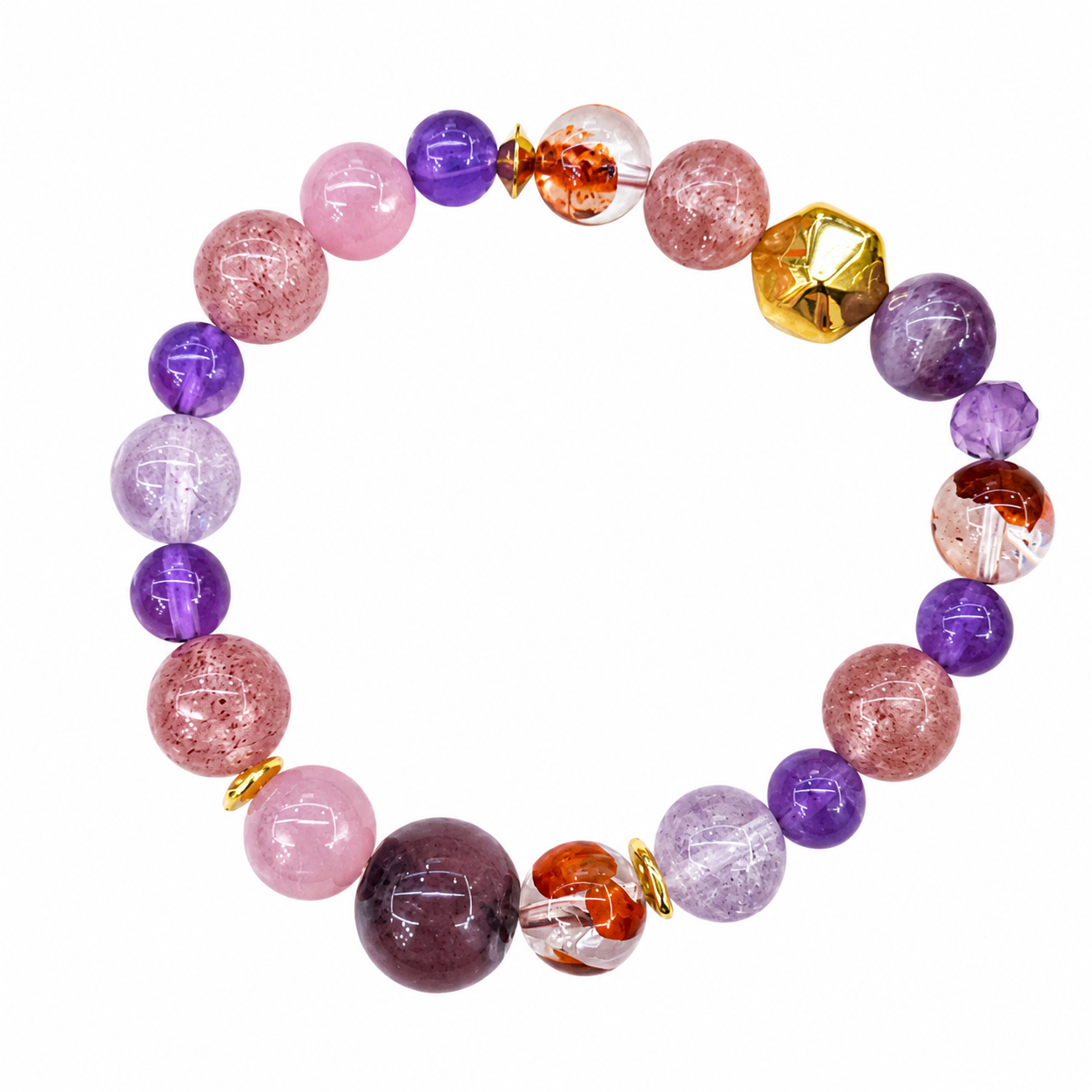 Fire Element NFC Crystal Bracelet | Strawberry Quartz & Rose Quartz - Image 5