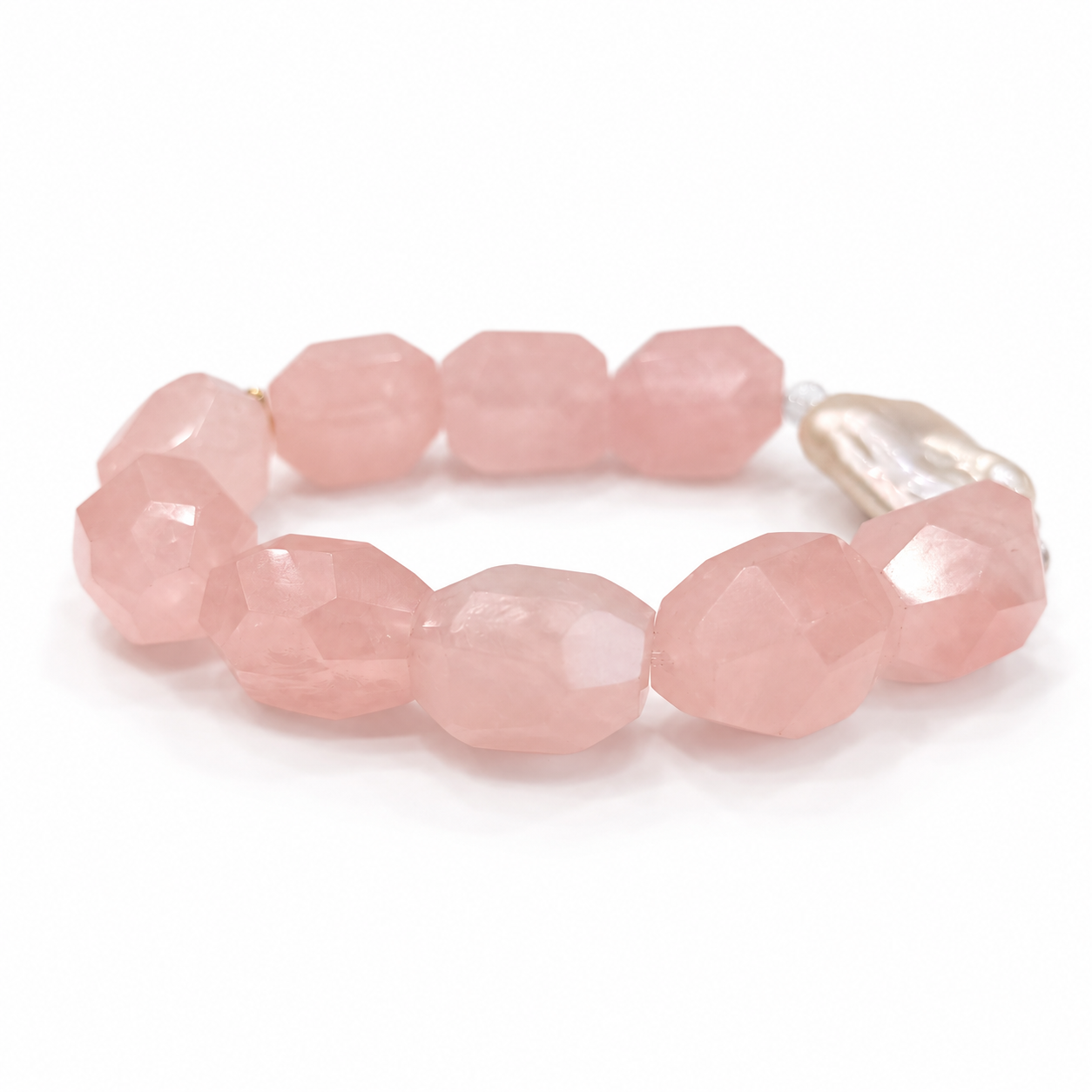 Fire Element Crystal Bracelet | Rose Quartz & Baroque Pearl - Image 2