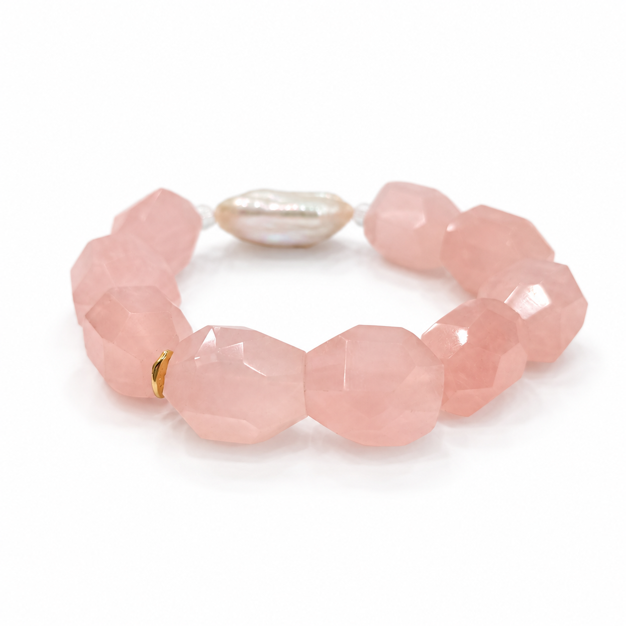 Fire Element Crystal Bracelet | Rose Quartz & Baroque Pearl - Image 3