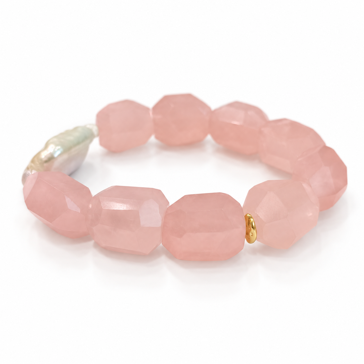 Fire Element Crystal Bracelet | Rose Quartz & Baroque Pearl - Image 4