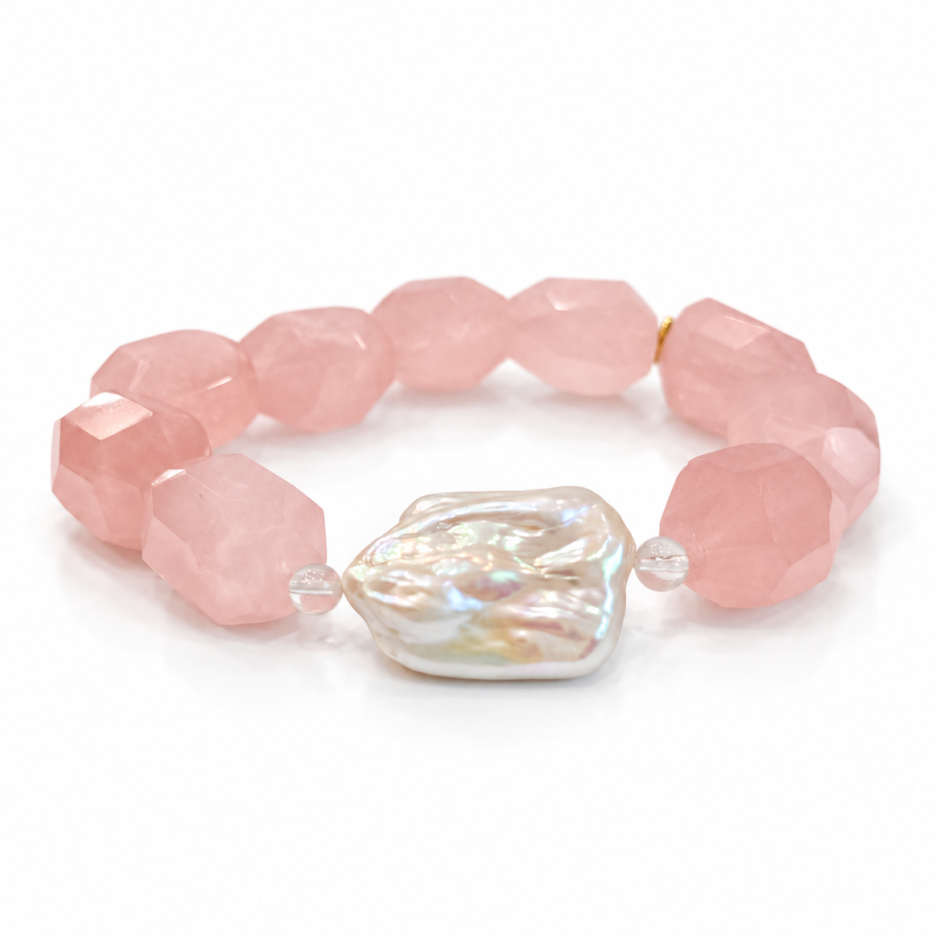 Fire Element Crystal Bracelet | Rose Quartz & Baroque Pearl