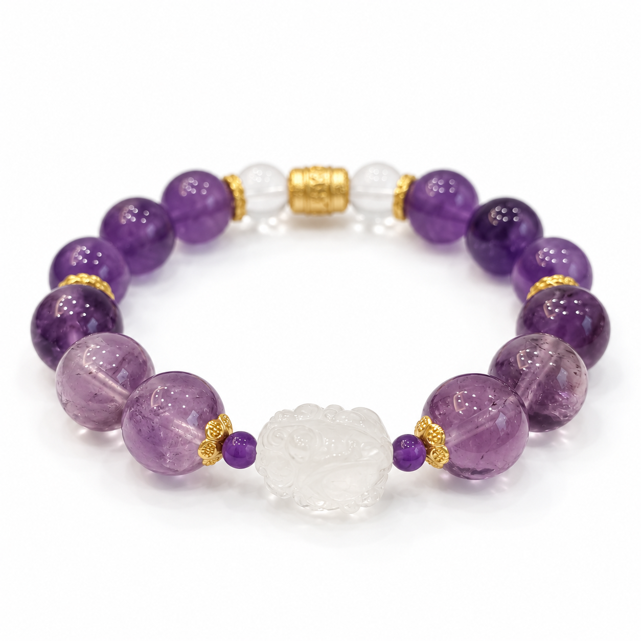 Fire Element NFC Crystal Bracelet | Amethyst & Clear Quartz