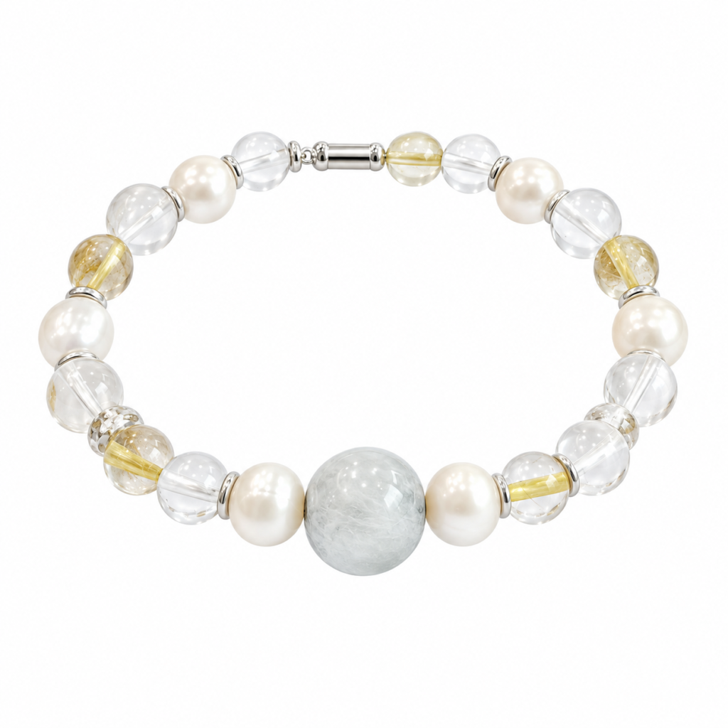 Gemini NFC Crystal Bracelet | Rutilated Quartz & Pearl